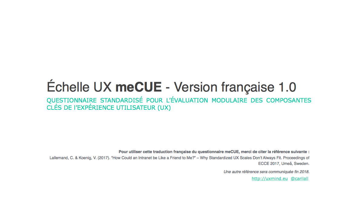 Questionnaire UX meCUE coverpage